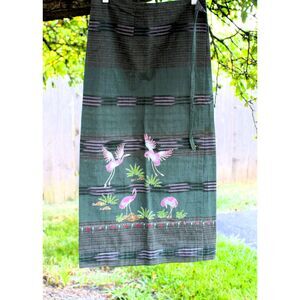 Traditional Thai-Laos Woven RaanPahMuang Flamingos & Herons Wrap Around Skirt